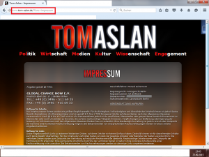 Bildzitat Screenshot Impressum der Webseite von Tom (Umman) Aslan