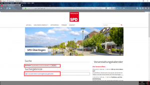 Bildzitat Screenshot Homepage der SPD Überlingen: Das Ergebnis auf die Suchanfrage "Kandidaten Kommunalwahl 2019" lautet: "Es wurden keine Suchergebnisse gefunden". 