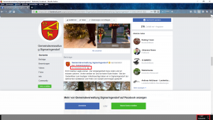 Bildzitat (bearbeiteter) Screenshot Facebook-Account "Gemeindeverwaltung Sigmaringendorf": Am 13. Juni 2019 stammt der neueste Eintrag vom 18. Dezember 2018.