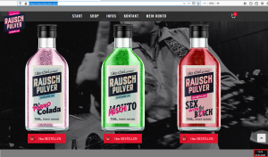 Ausschnitt aus Bildzitat Screenshot Rauschpulver.com - das Getränkeangebot, bei dem insbesondere die Etiketten bestehen! 
